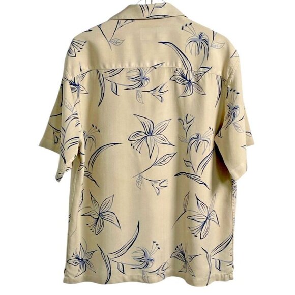 Pendleton Men’s Floral Silk Hawaiian Shirt Beige Blue Size Medium - Picture 3 of 4